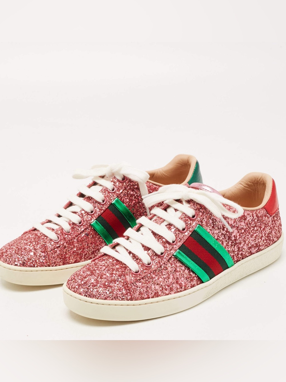 Gucci Pink Glitter Ace Low Top Sneakers Size 38